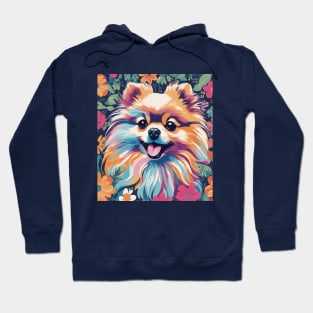 Pomeranian Paradise, cute and colorful Pomeranian with Flowers Hoodie